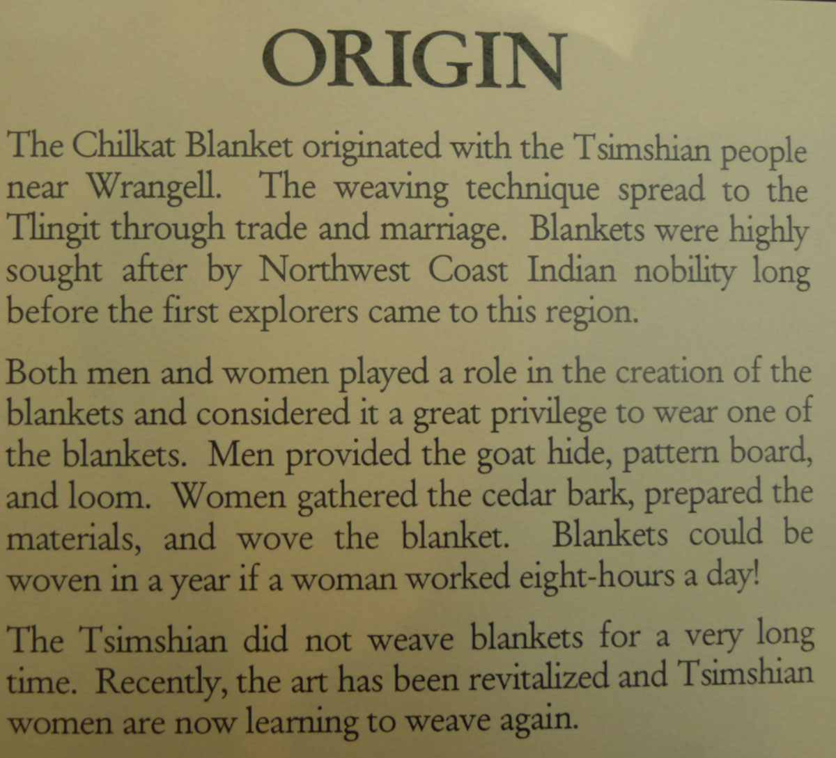 Chilkat weaving origins according to