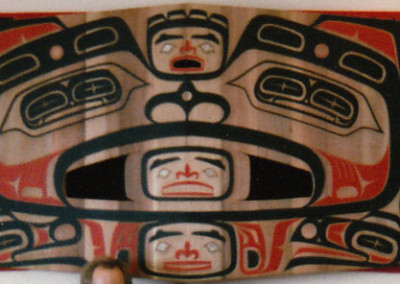 "Shaman With Spirit Guides" Button blanket and carved wall muralCollection of Southeast Alaska Regional Health Consortium (SEARHC) Juneau, AK  ©1987 Clarissa Rizal - Photo by Rizal