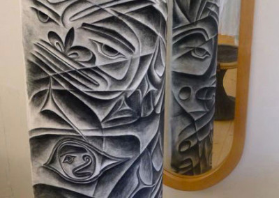 "Totemic Theory" Charcoal on canvas stretched across curved masonite board; 74"h x 28"w column, Artists' Collection ©2012 Clarissa Rizal